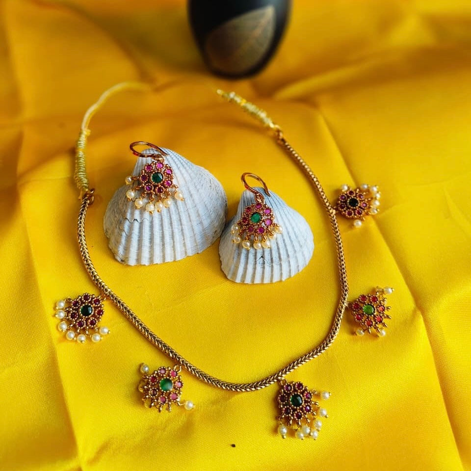 Red Stone Flower Necklace